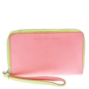 Marc by Marc Jacobs Lime Green/Peach Pink Leather Zip Around Wallet