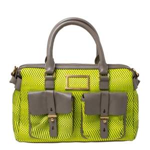 مملوكة مسبقًا Marc by Marc Jacobs Neon Green/Grey Patent Leather and Nylon Werdie Satchel