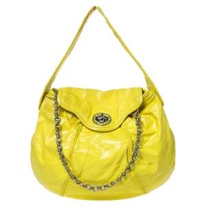 Pre Owned Marc by Marc Jacobs Yellow Patent Leather Turnlock Flap Chain Hobo