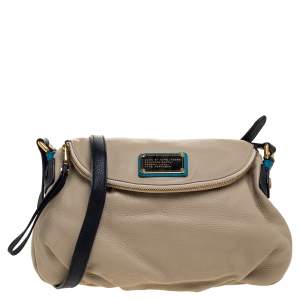 Pre Owned Marc by Marc Jacobs Beige/Blue Leather Classic Q Natasha Crossbody Bag