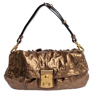 Marc by Marc Jacobs Metallic Gold Monogram Leather Shoulder Bag