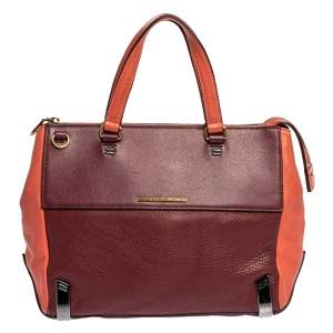 Marc by Marc Jacobs Burgundy/Orange Leather Zipped Satchel