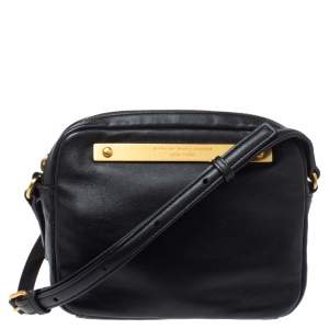 Pre Owned Marc by Marc Jacobs Black Leather Logo Plaque Shoulder Bag