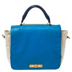 Pre Owned Marc By Marc Jacobs Blue/White Leather Goodbye Columbus Top Handle Bag