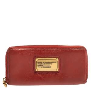 Pre Owned Marc By Marc Jacobs Coral Orange Leather Zip Around Wallet