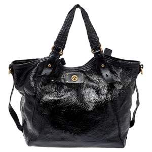 Pre Owned Marc by Marc Jacobs Black Patent and Leather Turnlock Shoulder Bag