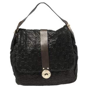 Pre Owned Marc By Marc Jacobs Navy Blue Dreamy Embossed Logo Leather Puckered Mouse Hobo