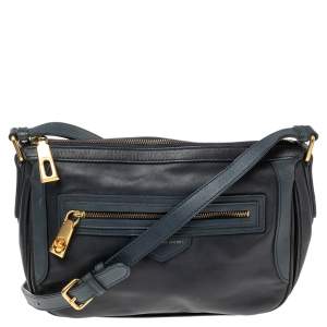 Pre Owned Marc By Marc Jacobs Navy Blue Leather Zip Crossbody Bag