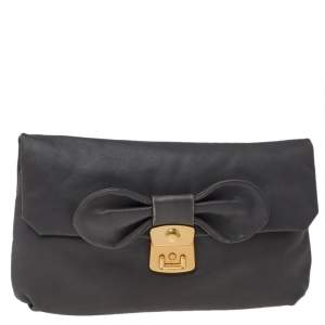 Marc by Marc Jacobs Grey Leather Flap Bow Clutch