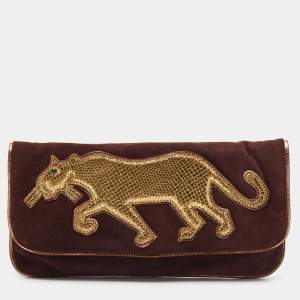 Marc by Marc Jacobs Maroon/Gold Suede and Leather Flap Clutch