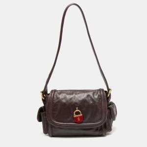 Pre Owned Marc by Marc Jacobs Burgundy Leather Side Pocket Flap Shoulder Bag