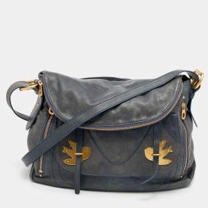 Pre Owned Marc by Marc Jacobs Navy Blue Leather Petal to the Metal Natasha Bird Shoulder Bag