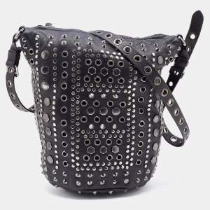 Pre Owned Marc by Marc Jacobs Black Leather Embellished Bucket Bag 
