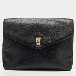 Marc by Marc Jacobs Black Ostrich Embossed Leather Flap Oversized Clutch