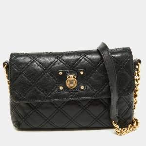 Pre Owned Marc by Marc Jacobs Black Quilted Leather Flap Crossbody Bag