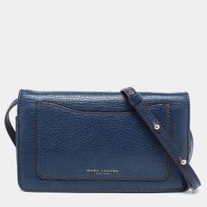 Marc Jacobs Navy Blue Leather Recruit Wallet on Strap