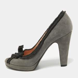 Marc by Marc Jacobs Grey/Black Suede Peep Toe Platform Pumps Size 37