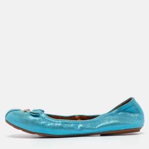 Marc by Marc Jacobs Metallic Blue Textured Suede Mouse Scrunch Ballet Flats Size 37