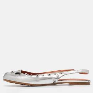 Marc by Marc Jacobs Silver Leather Slingback Flats Size 37