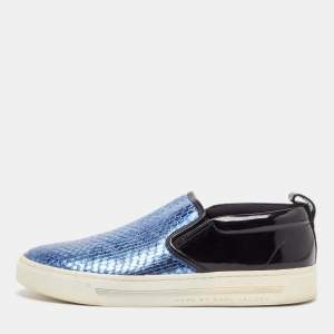 Marc by Marc Jacobs Blue Patent Leather and Python Embossed Leather Broome Sneakers Size 36