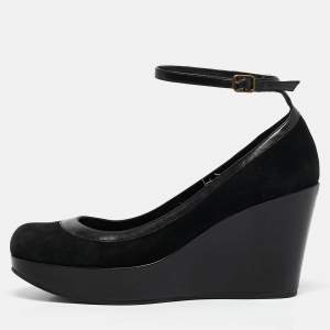 Pre Owned Marc by Marc Jacobs Black Leather and Nubuck Leather Wedge Pumps Size 39