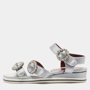 Marc by Marc Jacobs Light Blue Satin Buckle Crystals Embellished Flat Sandals Size 36.5