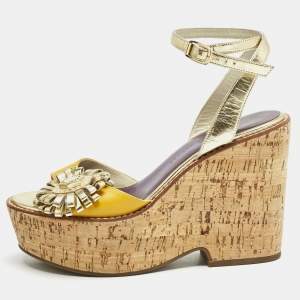 Marc by Marc Jacobs Yellow Leather Wedge Sandals Size 38