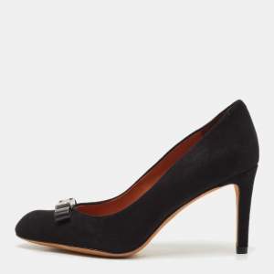 Marc by Marc Jacobs Black Nubuck Leather Metal Bow Pumps Size 36.5