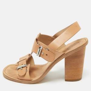 Pre Owned Marc by Marc Jacobs Beige Leather T-Strap Buckle Sandals Size 37