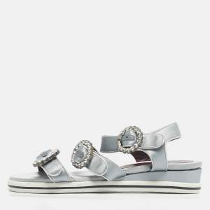 Pre Owned Marc by Marc Jacobs Grey Satin Crystal Embellished Ankle Strap Sandals Size 36.5