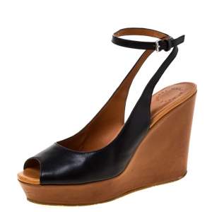 Marc by Marc Jacobs Black Leather Peep Toe Wedge Sandals Size 40