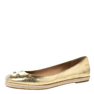 Pre Owned Marc by Marc Jacobs Gold Textured Leather Mouse Espadrille Flats Size 38.5