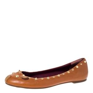Pre Owned Marc by Marc Jacobs Tan Leather Spike Trim Mouse Ballet Flats Size 41