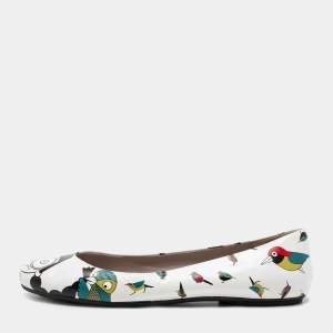 Pre Owned Marc by Marc Jacobs White/Multicolor Bird Printed Leather Ballet Flats Size 40