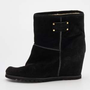 Pre Owned Marc By Marc Jacobs Black Suede Wedge Ankle Length Boots Size 38.5