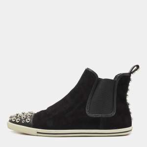 Pre Owned Marc by Marc Jacobs Black Suede Studded High Top Sneakers Size 38