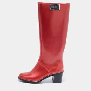 Pre Owned Marc by Marc Jacobs Red Rubber Block Heel Knee Length Boots Size 37
