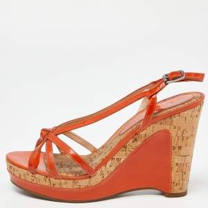 Marc by Marc Jacobs Orange Patent Leather Cork Wedge Slingback Sandals Size 37.5