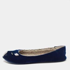 Pre Owned Marc by Marc Jacobs Blue Velvet Ballet Flats Size 39.5 