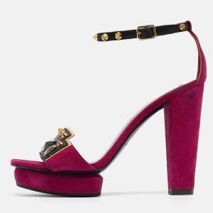 Marc by Marc Jacobs Magenta Suede and Leather Studded Ankle Strap Sandals Size 38