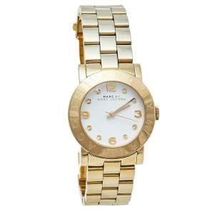 Pre Owned Marc by Marc Jacobs White Gold Tone Stainless Steel Amy MBM3056 Women's Wristwatch 36 mm