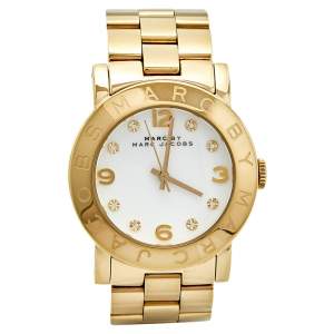 Marc by Marc Jacobs White Yellow Gold Plated Stainless Steel Amy MBM3056 Women's Wristwatch 36 mm