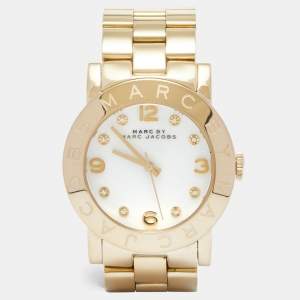 Marc by Marc Jacobs White Yellow Gold Plated Stainless Steel Amy MBM3056 Women's Wristwatch 36 mm
