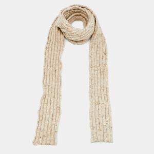 Marc Jacobs Beige Marled Cashmere Rib Knit Slim Muffler