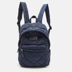 Pre Owned Marc Jacobs Front Pocket Navy Blue Quilted Nylon Backpack