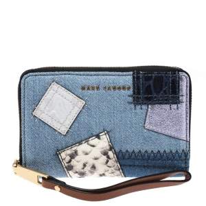Marc Jacobs Blue Denim Patchwork Wristlet Zip Around Wallet