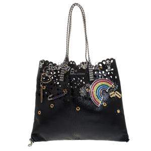 Pre Owned Marc Jacobs Black Laser Cut Leather Embellished Wingman Tote