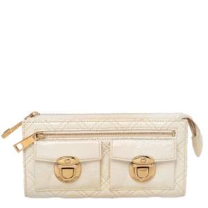 Marc Jacobs Cream Patent Leather Double Pocket Wallet