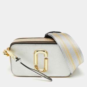 Pre Owned Marc Jacobs Silver/Gold Saffiano Leather Snapshot Camera Crossbody Bag