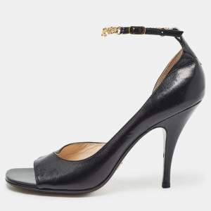 Marc Jacobs Black Leather Logo Ankle Chain Strap Sandals Size 41